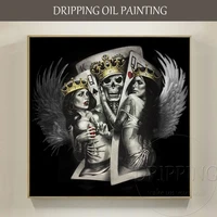 fashion wall art hand painted modern portrait king and queen oil painting on canvas special figure poker skull king oil painting