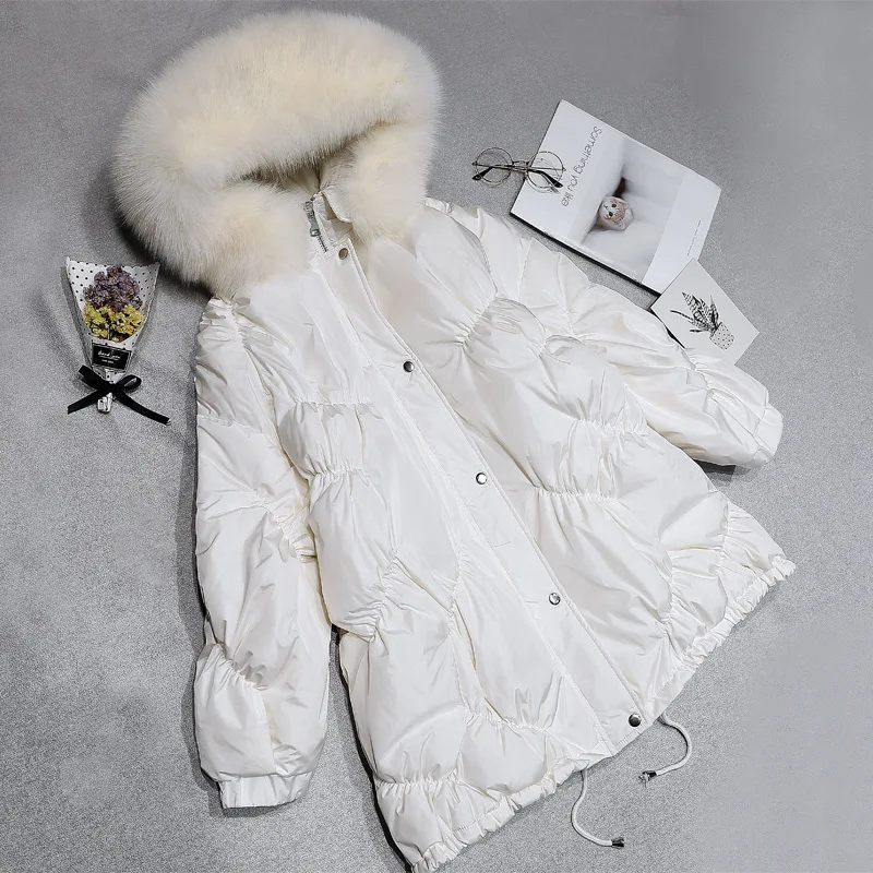 Зимняя куртка пуховик Для женщин Повседневное Длинная толстовка с мехом большой