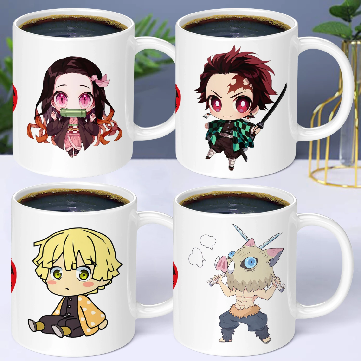 

New Cute Pattern Demon Slayer Ceramic Mugs Student Breakfast Office Milk Coffee Cup Is The Best Gift For Friends And Relatives