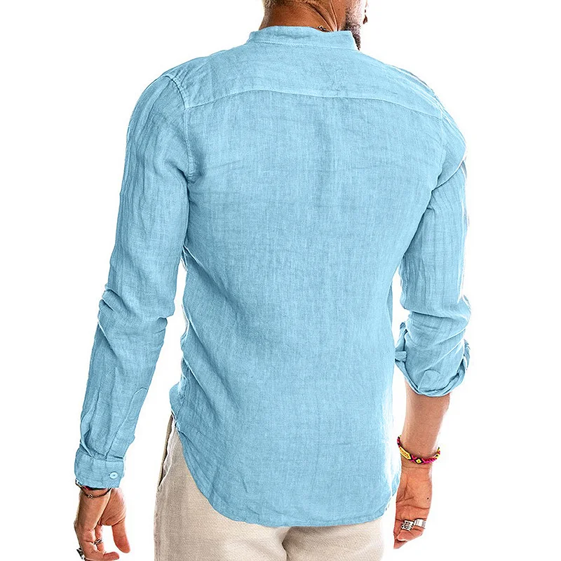 

Men's Summer Long Sleeve Casual Linen Shirt Cotton Blouse