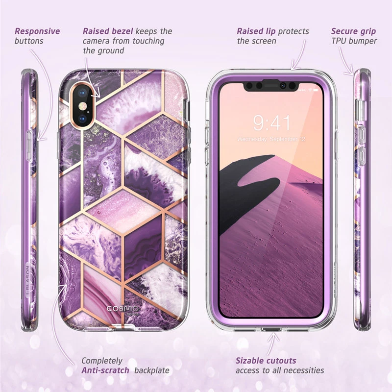 for iphone x xs case 5 8 inch i blason cosmo series full body shinning glitter marble bumper case with built in screen protector free global shipping