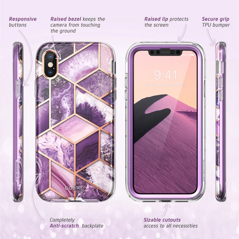 For iPhone X Xs Case 5.8 inch I-BLASON Cosmo Series Full-Body Shinning Glitter Marble Bumper WITH Built-in Screen Protector | Мобильные