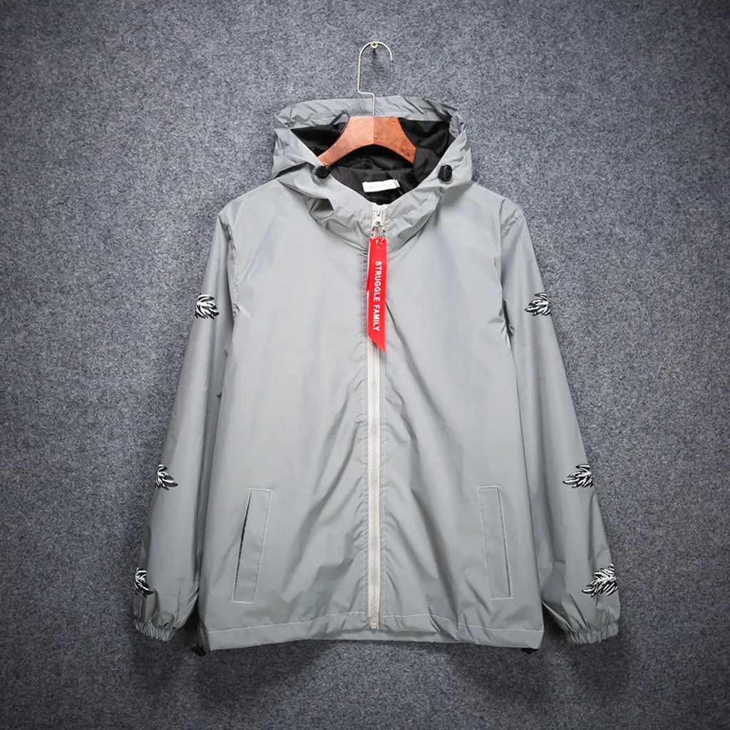 Мужская куртка с капюшоном Feitong светоотражающая ветровка в стиле Харадзюку для