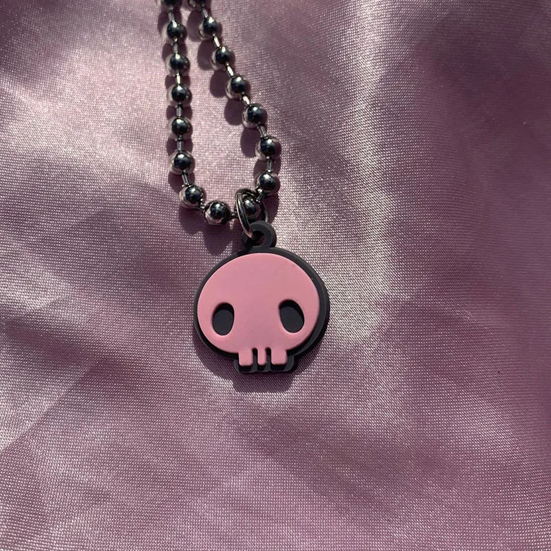 

Harajuku Pink Skull Metal Pendant Necklace For Women Men Punk Cute Party Gifts Vintage Choker Necklace Fashion Jewelry Novelty