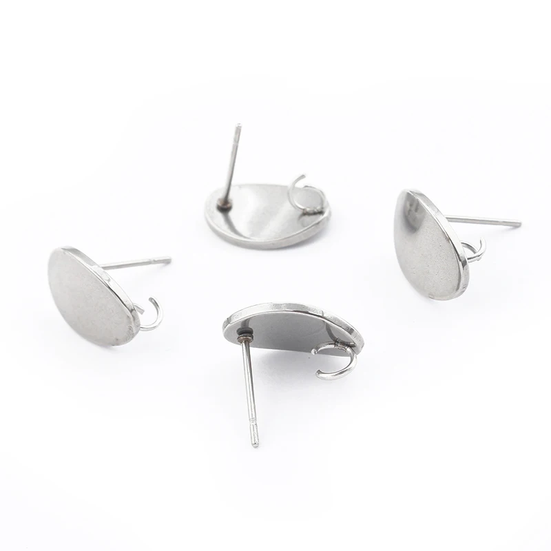 

4pcs Stainless Steel Oval/Round Shape Post Earrings Base Connectors Linker For DIY Fashion Earring Making