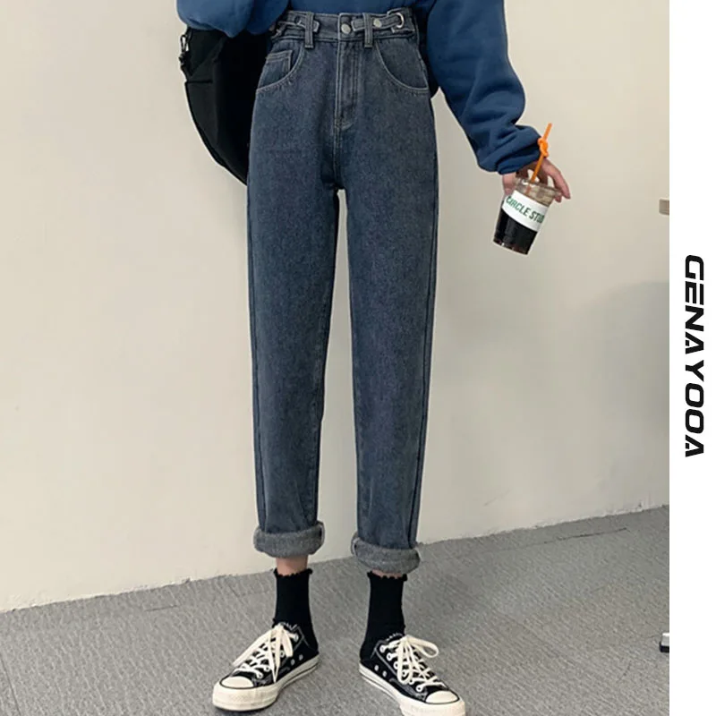 

Genayooa Korean Style High Waist Jeans Casual Push Up Jeans Harem Pants Boyfriend Jeans For Women Blue Denim Jeans Pants 2020