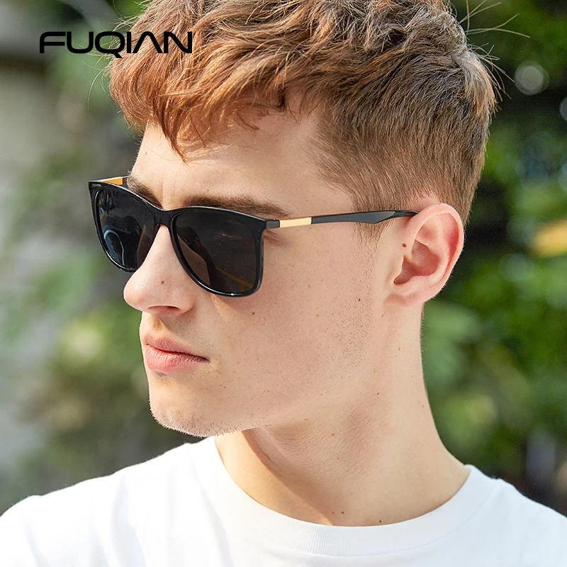 Мужские поляризационные солнцезащитные очки FUQIAN классические квадратные черные