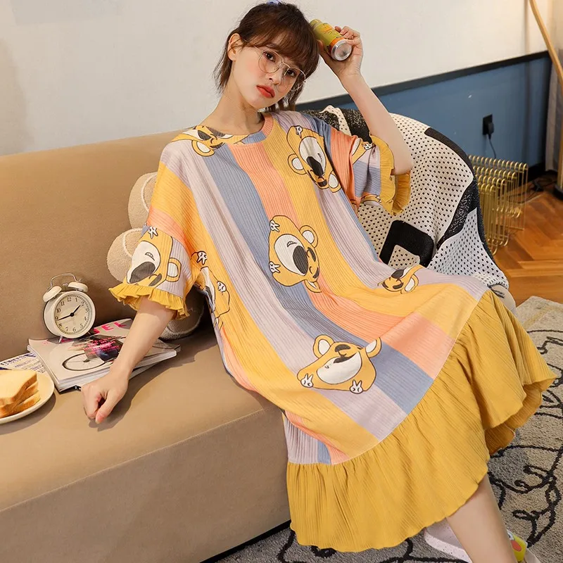 

Женская хлопковая ночная рубашка для дома, ночные рубашки с рукавом до локтя, цельное платье для девочек, одежда для сна, Свободная Домашняя ...