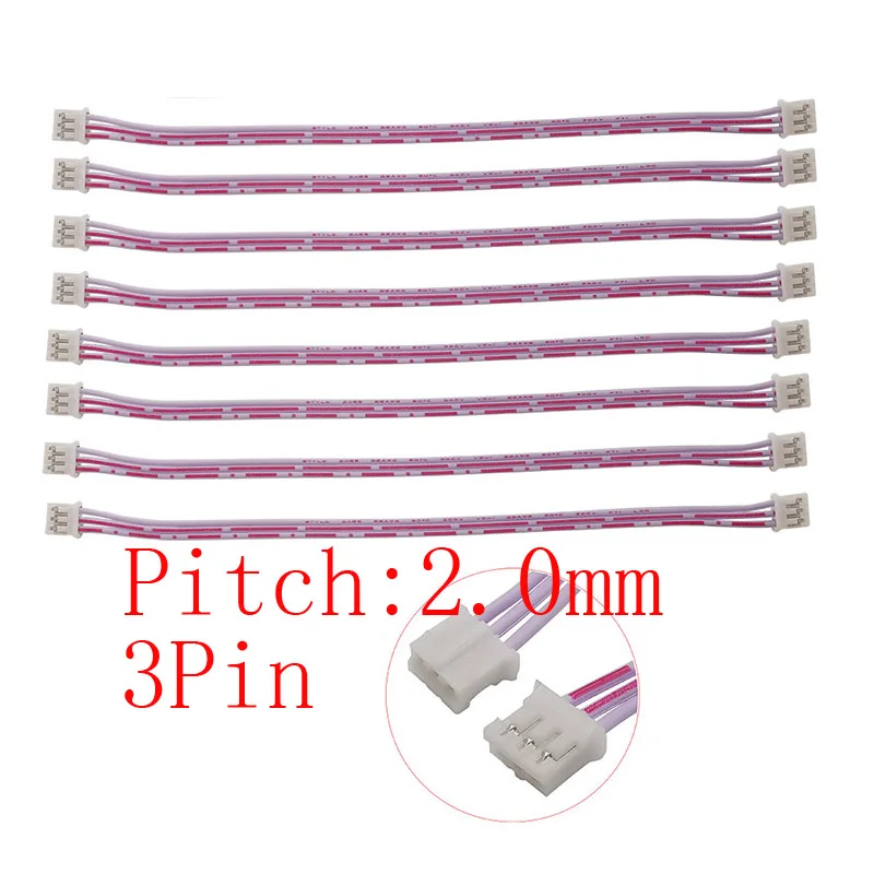 10Pcs Red white Wire JST PH 2.0mm Pitch 3 Pin Female to Female Jack Terminals Plug Cable Connector Length 200mm 26AWG