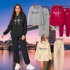 2021 Женская Спортивная толстовка с принтом Pepe, Женский Повседневный Дизайнерский Костюм во французском стиле на весну-осень, топы с длинным рукавом + удобные брюки