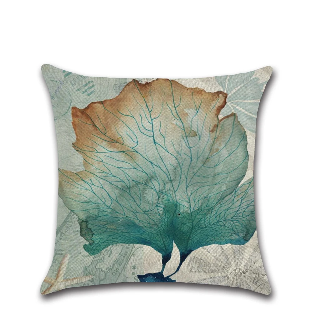 Льняная наволочка декоративный чехол для подушки с рисунками морских животных и