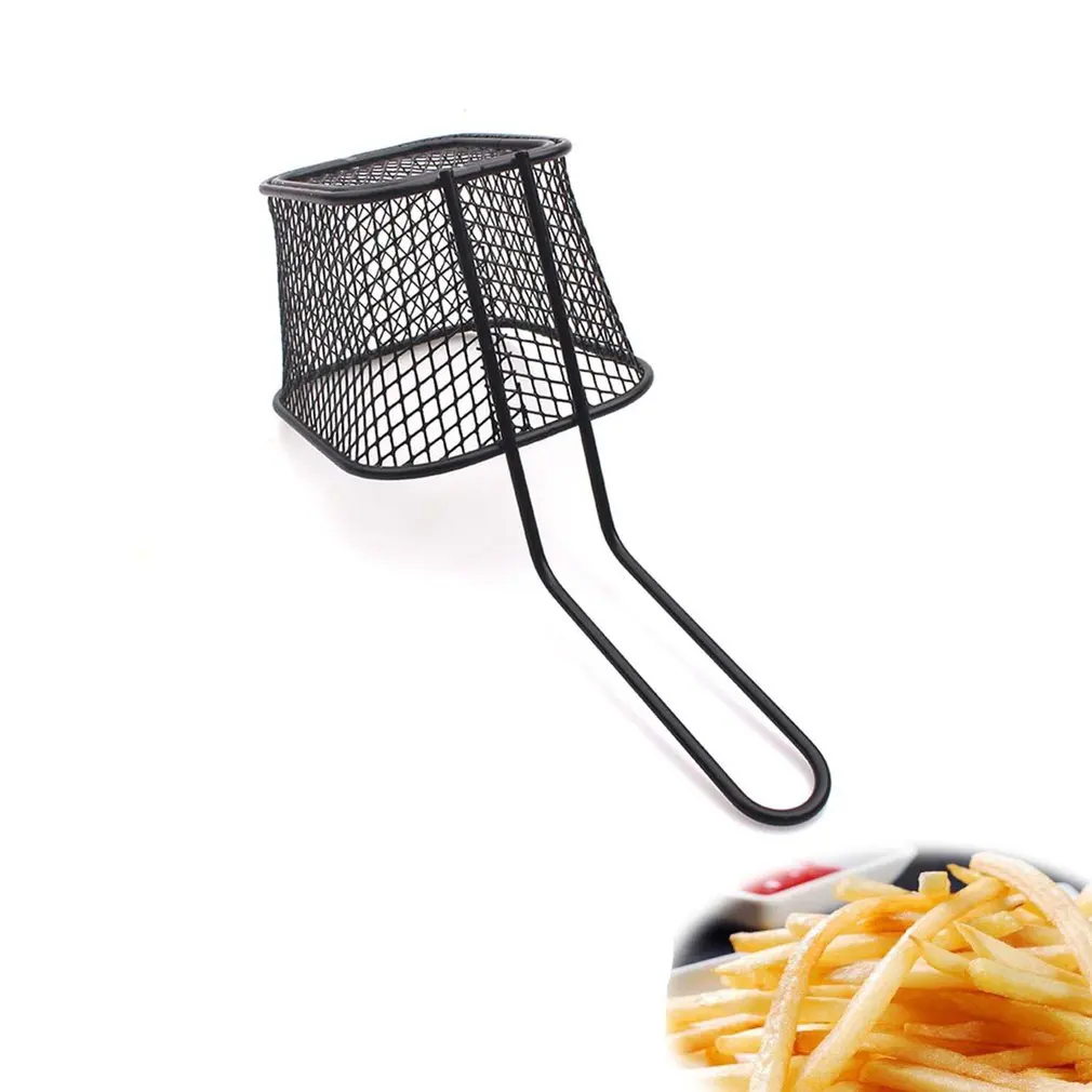 Robust And Durable French Fries Basket Metal Black Spray Paint Small Food Basket Fried Chicken Wings Snack Mesh Sieve Basket images - 6