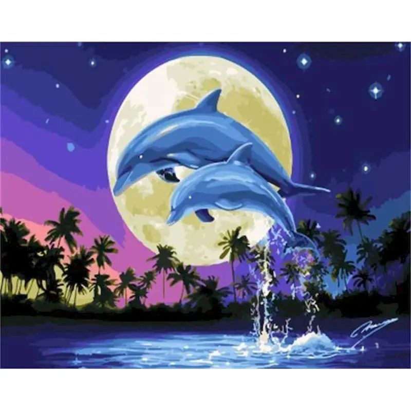 

Dolphins Painting By Numbers DIY Kits For Adults HandPainted Drawing Oil Picture Acrylic Paint By Number Painting Decoration Art