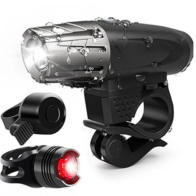 

Mountain Bike Headlights Waterproof LED Warning Light Gemstone Taillight USB Rechargeable Bicycle Lighting Headlight Set