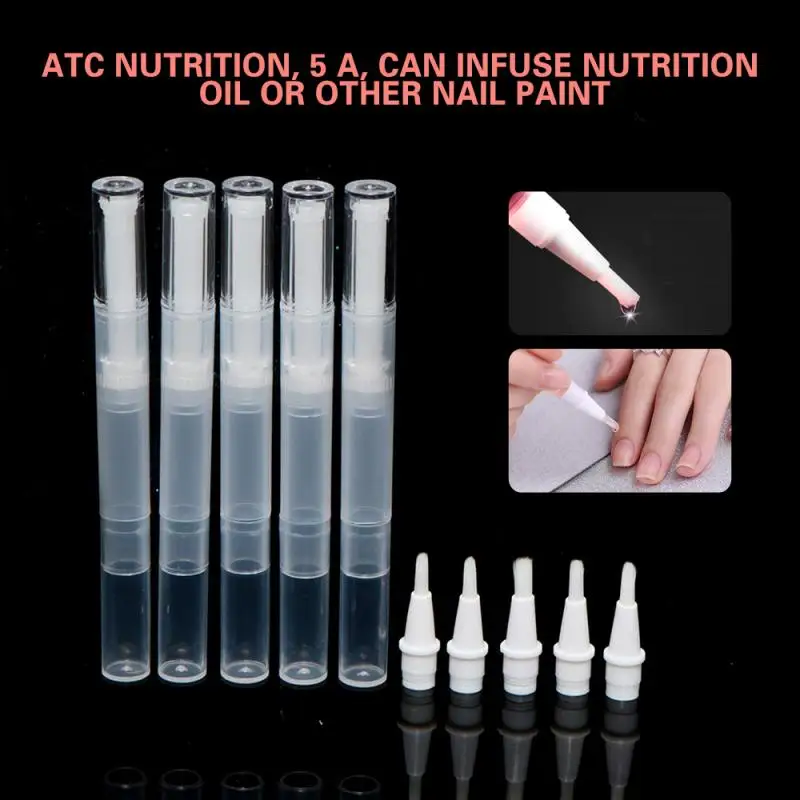 

5 pcs/set Nail Oil Empty Pen Botttle With Brush Applicator Portable Beauty Cosmetics Tube Tool For Lip Gloss Nails Nutrition Oil