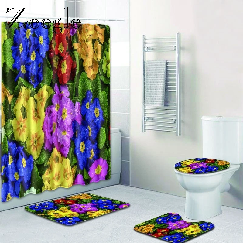 

Zeegle Floral Pattern Bathroom Carpet Bath Mats Toilet Rug Absorbent Shower Rugs and Carpet Floor Mat Pads Toilet Seat Cover Mat