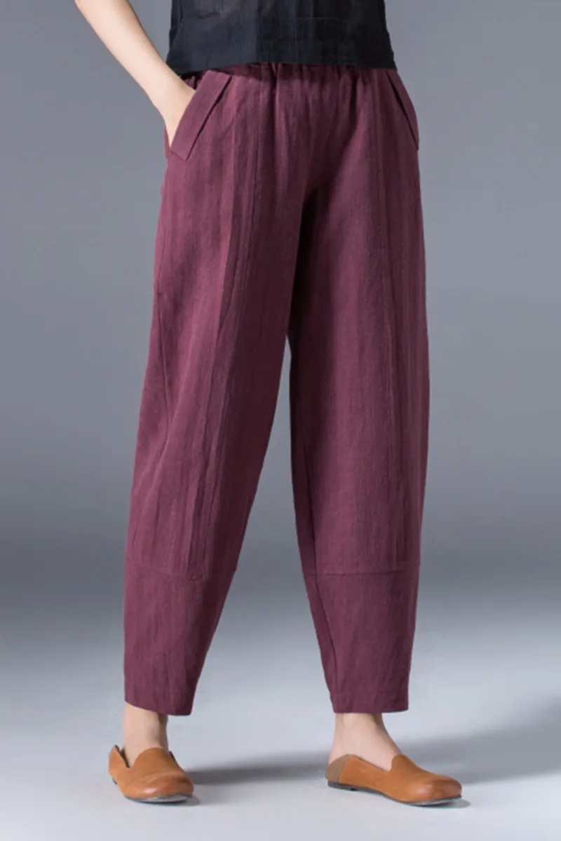 

Autumn Casual Cotton And Linen Harem Pants 2019 Women Comfortable Loose Solid Color Pocket Ankle-length Black Pants 3 Colors