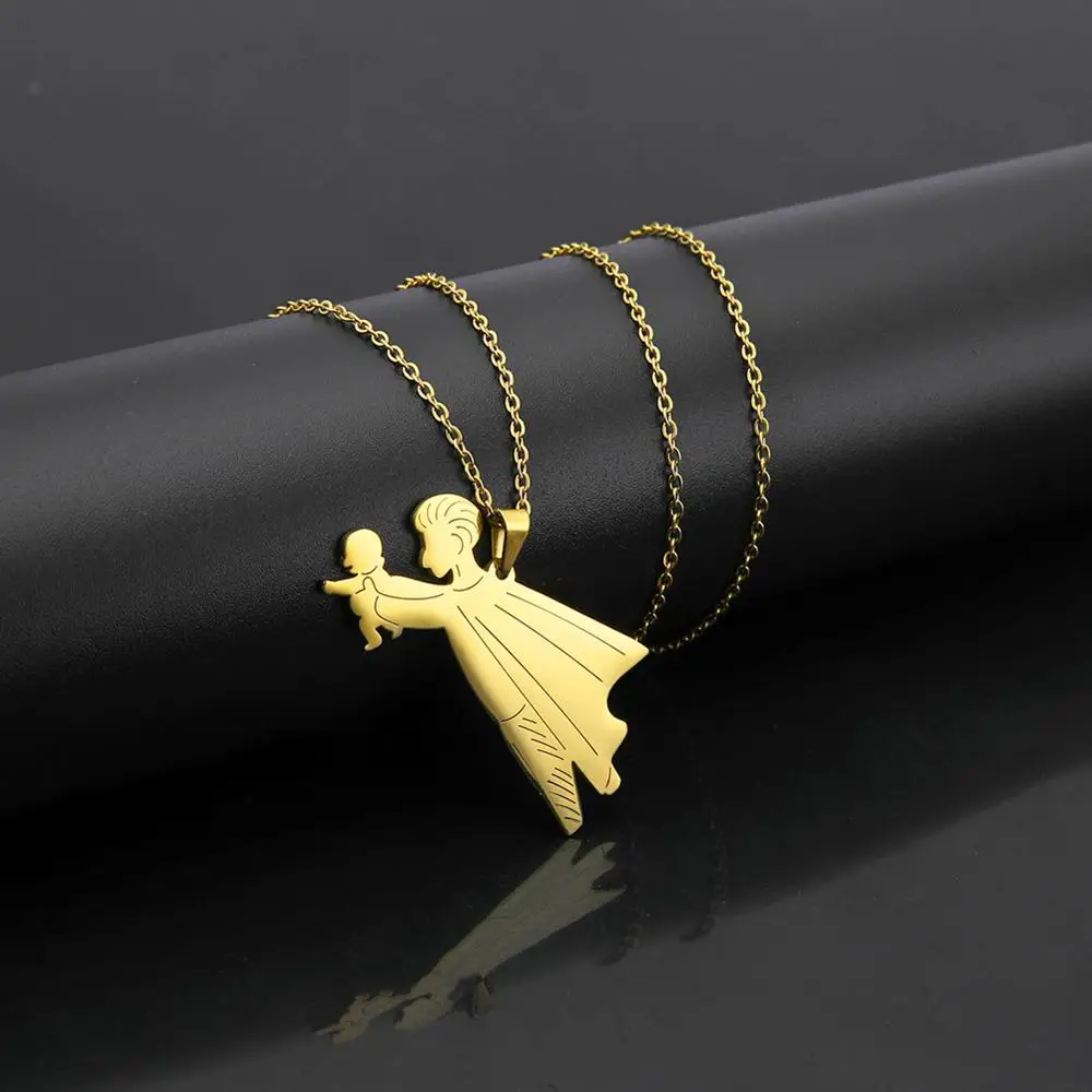 Fishhook подарок на день матери и отца семейный золотой цвет ожерелье из нержавеющей