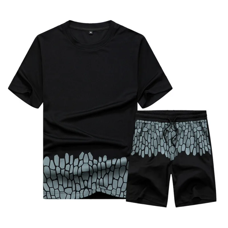 

Elastic waist patchwork letter 2-piece shorts O-neck T-shirt summer men's printing casual 2-piece movement sportswear clothes