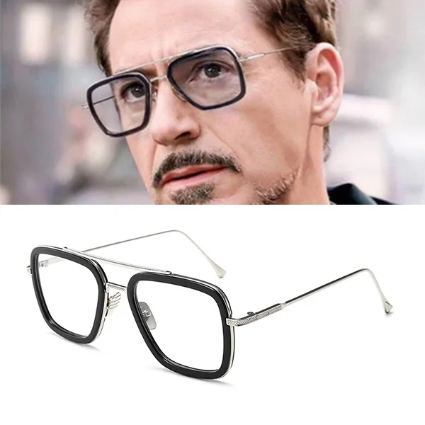 Модные мужские солнцезащитные очки Tony Stark, Мстители 3, Железный человек, квадратные очки, оправа, Человек-паук, Эдит, оптическая оправа, RX216 - Цвет оправы: 1 Silver Black Frame