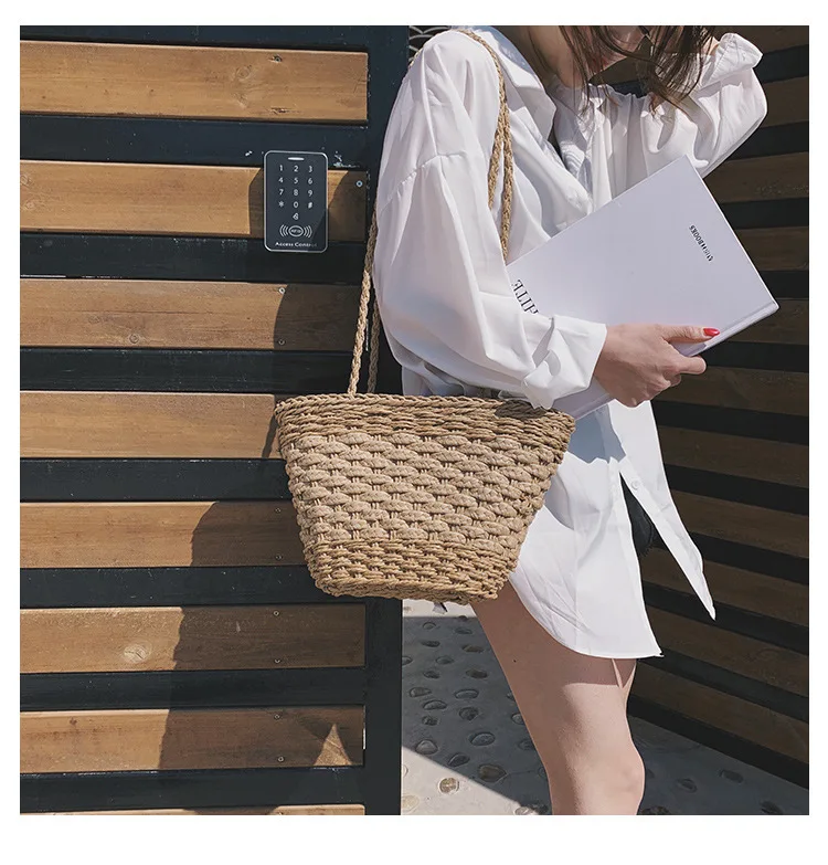 Женская сумка ручной работы соломенная тканая для отдыха пляжная на одно плечо