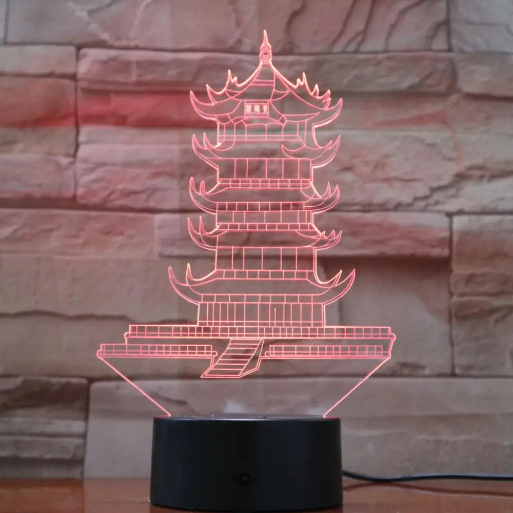 Традиционная китайская пагода Leifeng 3D ночсветильник светодиодная лампа 7 цветов