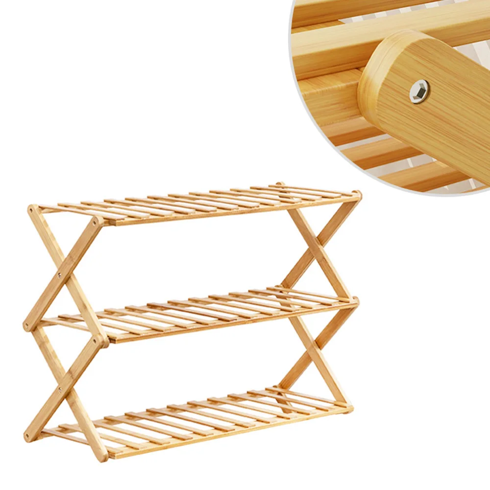 

1PC Foldable Shoes Rack Simple Household Shoes Holder Multi-Layer Free-Installation Bamboo Shoes Storage Organizer (3 Layers, 10