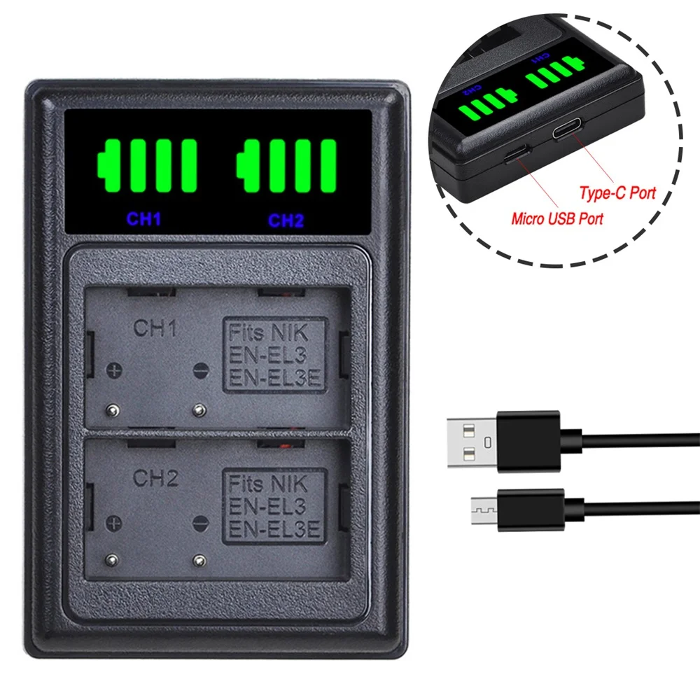 EN-EL3e ENEL3e Двойное зарядное устройство или светодиодов для Nikon D50 D70 D70s D80 D90 D100 D200 D300