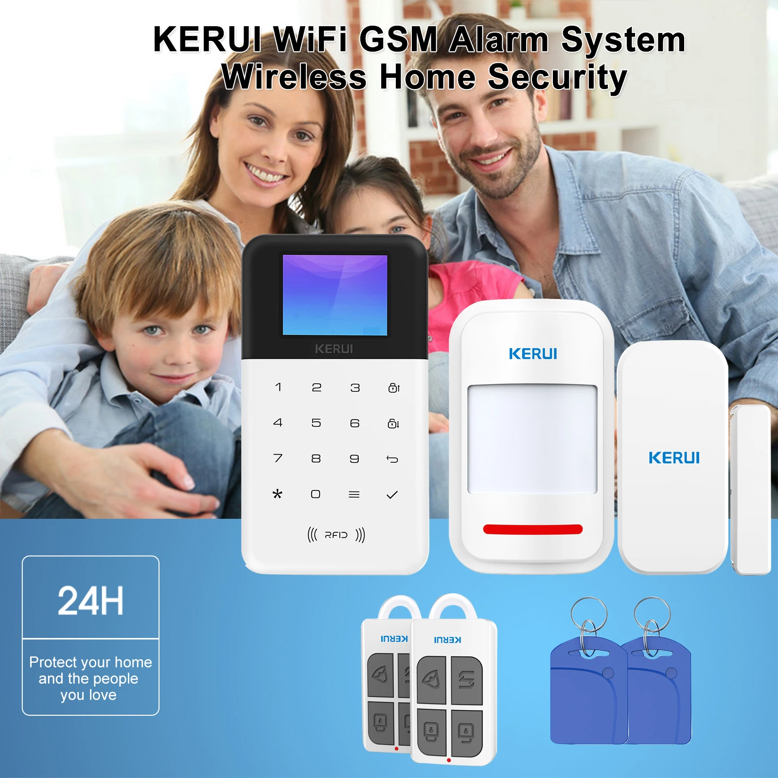 

Беспроводная система сигнализации KERUI, Wi-Fi GSM, датчик движения окон и дверей, управление через приложение, голосовое управление, Alexa Google Home