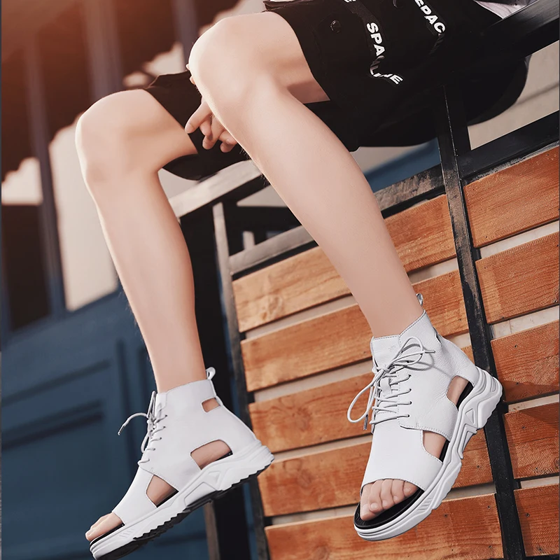 

2021 New Summer Shoes For Men Black White Men Roman Sandals Brand Fashion Casual Sandals Mens Lacing Gladiator Sandals Man