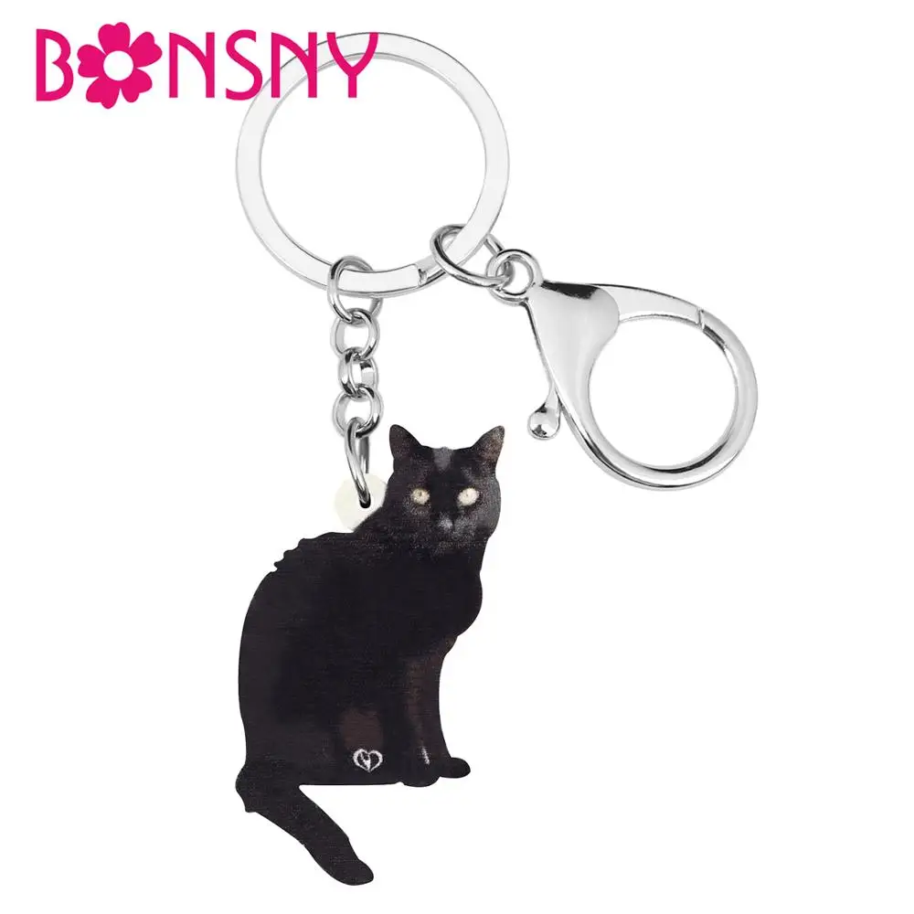 

Bonsny Acrylic Black Bombay Cat Keychains Keyring Cute Animal Kitten Key Chain Jewelry For Women Kids Fashion Gift Car Accessory
