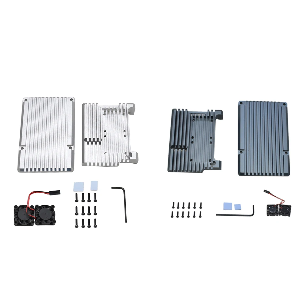 Для Raspberry Pi 4 4B Алюминий чехол Корпус кожух CNC охлаждения P/N: двойной вентилятор для