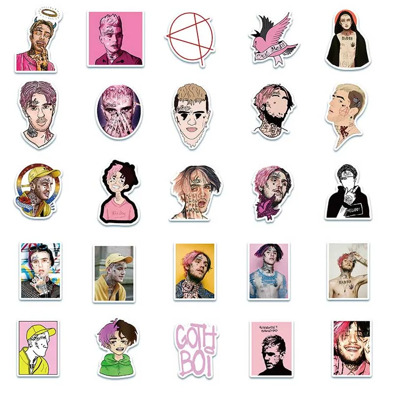 Pegatinas de rapero de Lil Peep para port&aacute;til, equipaje, Maleta de motocicleta, monopat&iacute;n, tel&eacute;fono, PVC, regalo artesanal, 50 Uds.-3