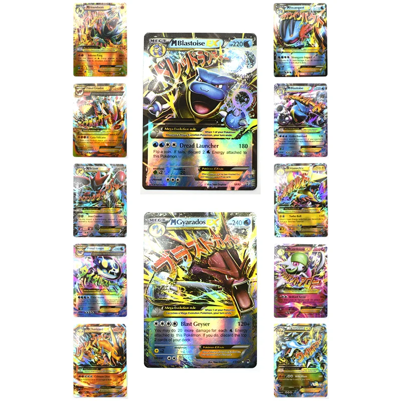 Juego de cartas de Pokemon EX MEGA para ni&ntilde;os, juguete de mesa en ingl&eacute;s brillante sin repetici&oacute;n, cartas de batalla, comercio, Pikachu, Pokemon Kaarten, 100 Uds.-2