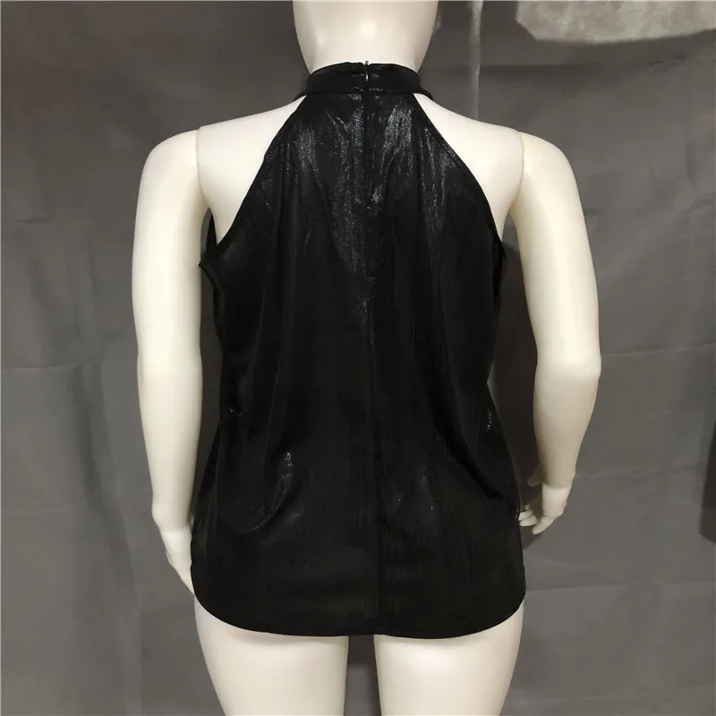 Женская блузка с блестками Vadim Готическая лямкой на шее Офисная элегантная