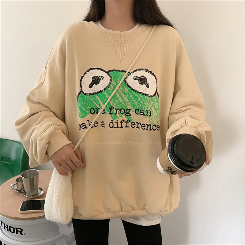 

KOSAHIKI 2021 Spring Harajuku Hoodies Women Cartoon Print Japanese Kawaii Sweatshirt Loose Casual Ropa Mujer Korean Tops 11a059