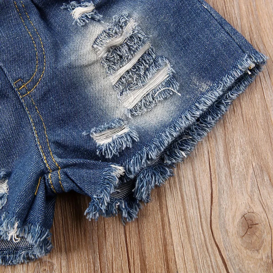 

New Summer Baby Girls Clothes 3Pcs Toddler Kids Strap Tops Holey Denim Shorts Headband Summer Outfits Set Cute Infant Clothing