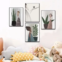 green trees poster abstract woman canvas painting scandinavian prints natural wall pictures for living room corridor decoration