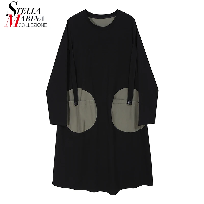 * Новинка женское черное платье с длинным рукавом осень 2020 размера плюс