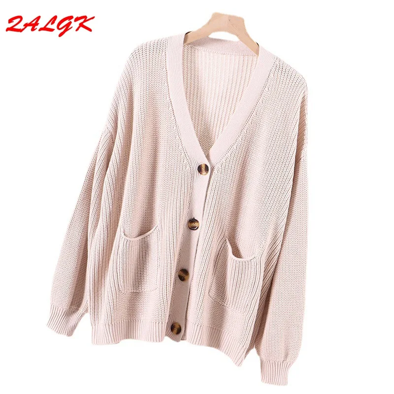 

2021 Autumn and Winter Cardigan Sweater Women Pure Cotton High-quality V-neck Pullover Loose Tops Are Elegant and Casual Female