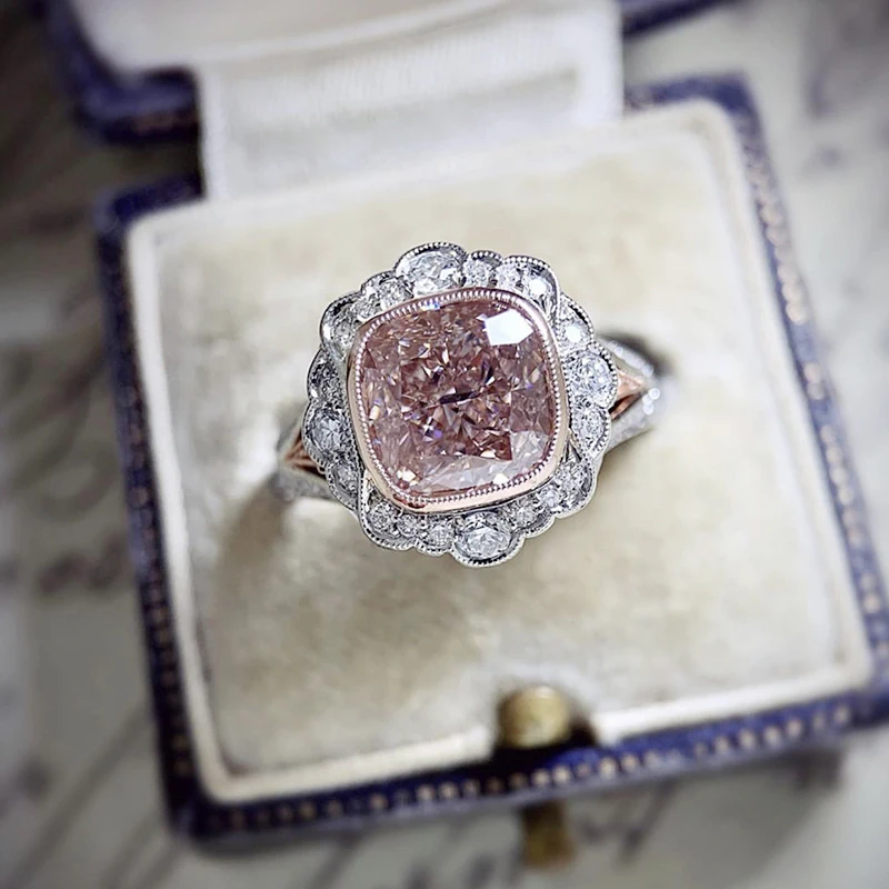 Изысканное женское розовое квадратное кольцо Стразы очаровательное Свадебное