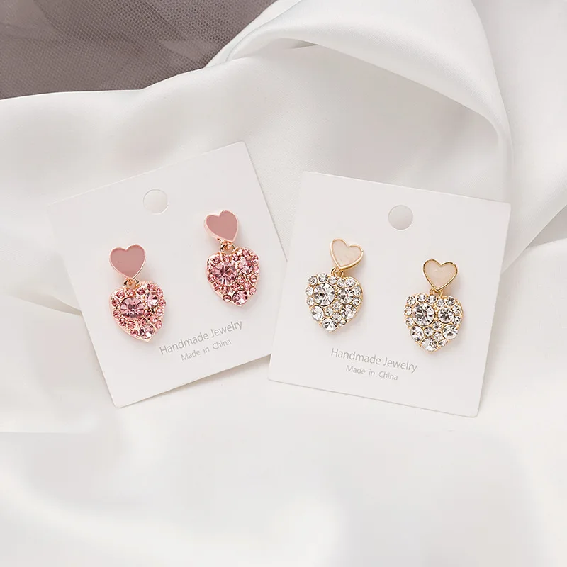 HHSPPF XY Блестящие Розовые кристаллические персиковые серьги в форме сердца новые