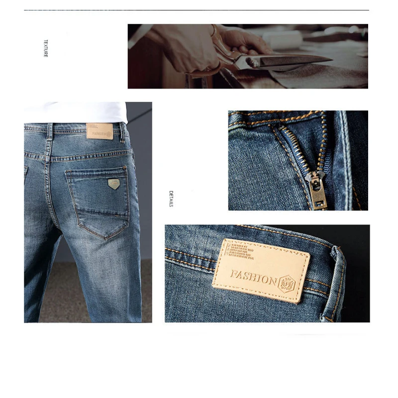 2021 Fall Men's Clothing Jeans Trend Mid-waist Pure Cotton Lightweight Business Casual Loose Stretch Straight Pants Mens Jeans