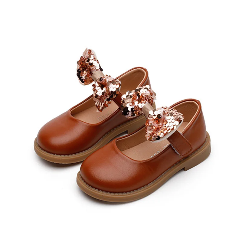 

Children Shoes Girls Fashion Glitter Butterfly-knot Kids Girl Party Dress Shoes Black 2021 Spring Anti-slippery Mary Jane D12194