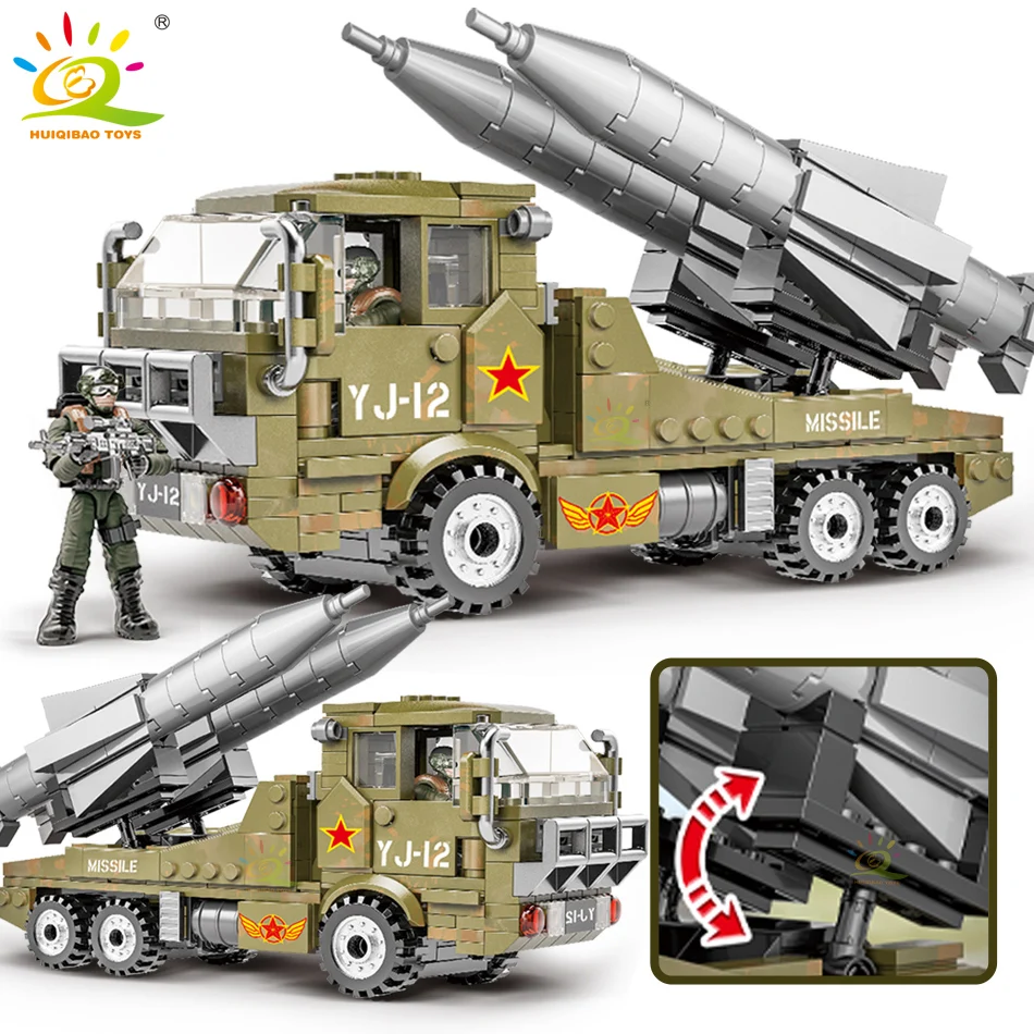 

HUIQIBAO 375PCS Military WW2 Army Missile Vehicle Model Building Blocks Soldier Figures Weapon Truck Bricks Toys for Children
