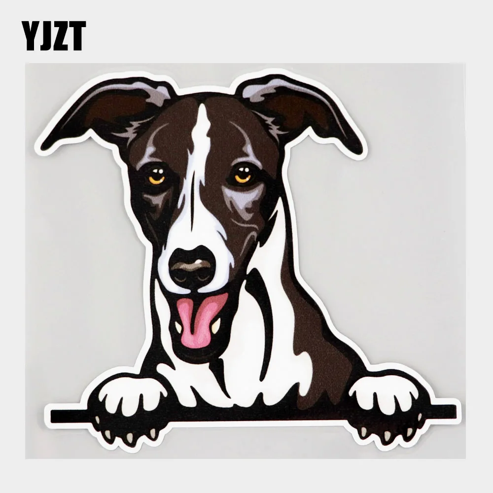 

YJZT 13.8CM×12.2CM Cartoon Smiling Dog Peeking Decal PVC Car Sticker 11C-0807