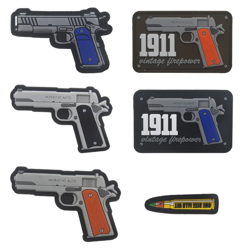 

1911 pistol Military PVC Tactical Patch Embroidery Emblem Applique Iron On DIY Patches For Clothes Hat Backpack Accessories