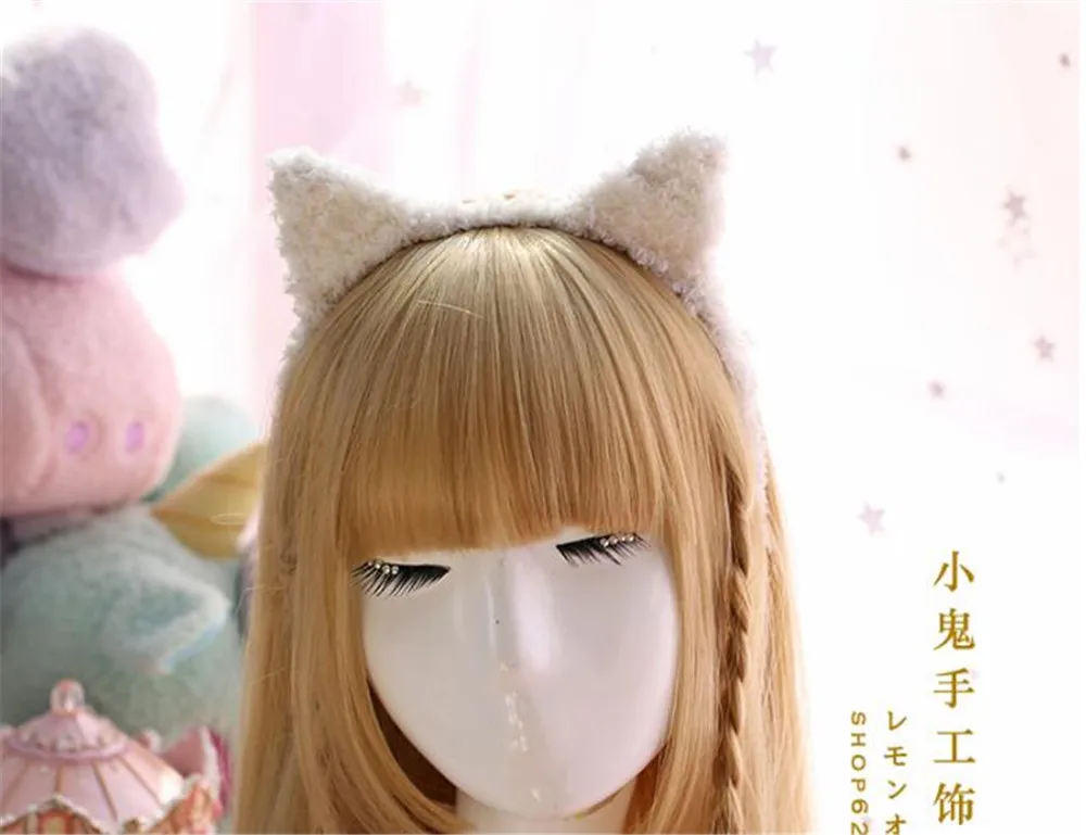 Женская пушистая повязка на голову с бантом и кошачьими ушками|Аксессуары для