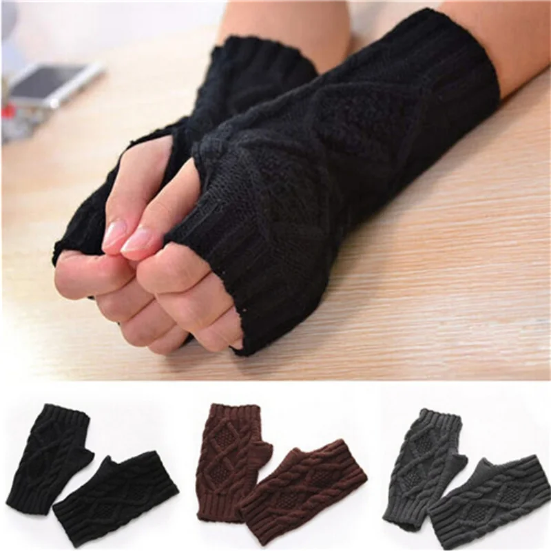 

Winter Gloves Knitted Woolen Gloves Women Combing Fine Wool Cable Fingerless Gloves Warmers Gloves