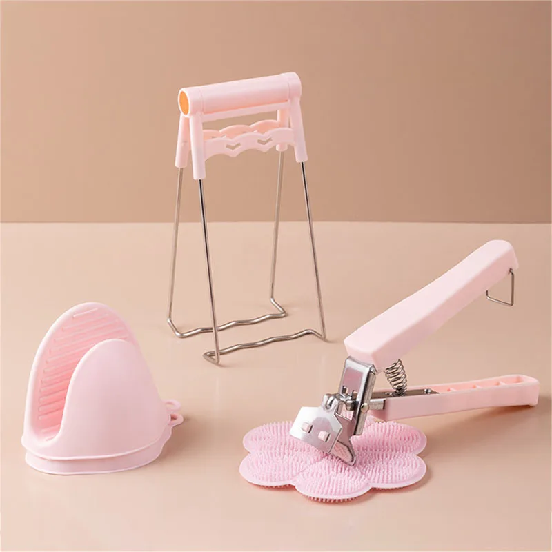 

6Pcs/Set Bowl Clamp Non-Slip Anti-Scalding Bowl Lifting Kitchen Stainless Steel Silicone Anti-Scalding Pot Clamping Set